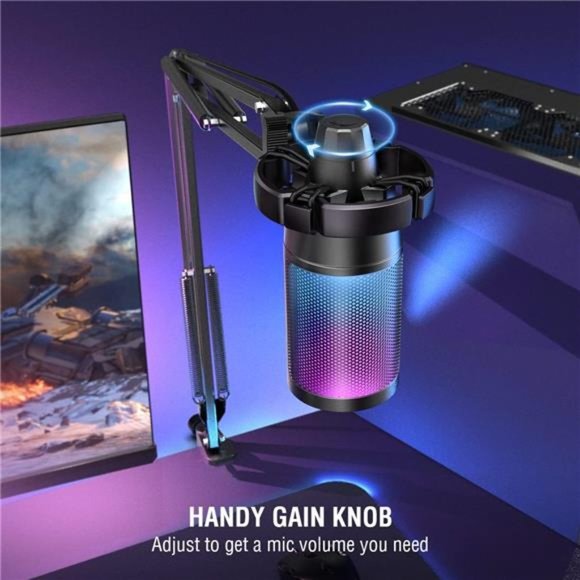 Gaming PC USB Microphone, Podcast Condenser Mic with Boom Arm, Pop Filter - Picture 4 of 6